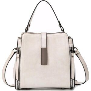 Leather Women's Satchel Bag 8.3x7.8x4 inches White Zipper